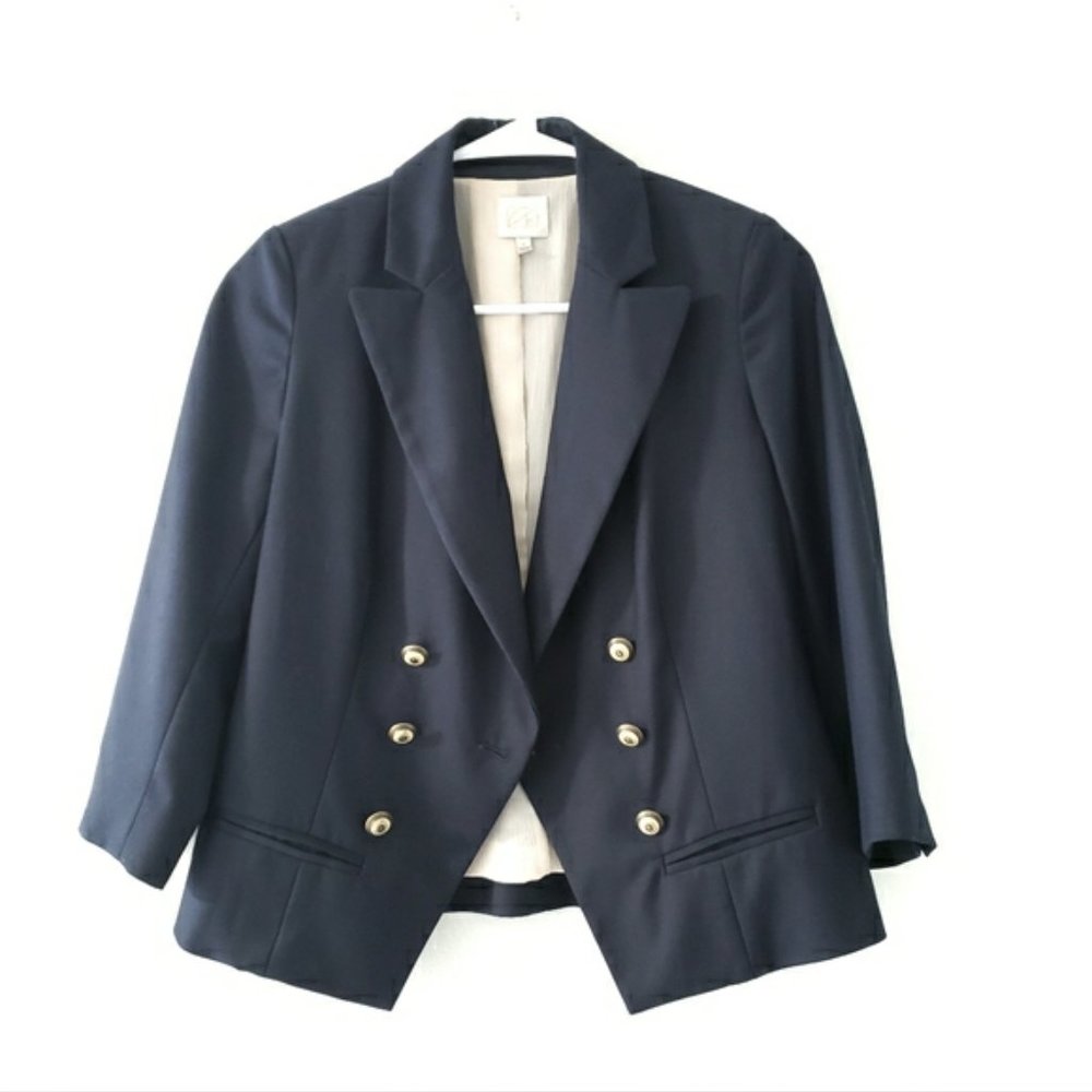 Anthropologie Coquille navy 3/4 sleeve blazer sz2